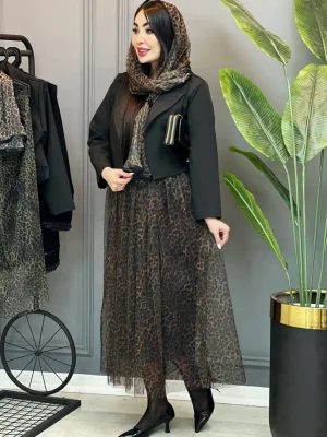 ست دامن و کت سه‌تکه پلنگی