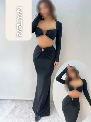 ست کراپ و دامن پیرسینگ ریون زنانه پارلین | PA77013